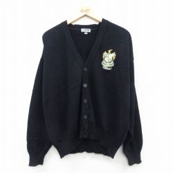 XL★古着 長袖 ニット カーディガン メンズ STANTON アクリル USA製 黒 26jan26