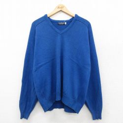 XL★古着 長袖 セーター メンズ 90年代 90s コットン Vネック USA製 青 26jan26