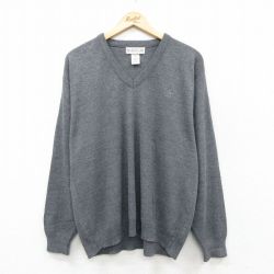 XL★古着 長袖 セーター メンズ 90年代 90s アクリル Vネック グレー 26jan26