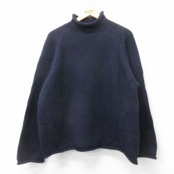 L★古着 ジェイクルー 長袖 セーター メンズ 90年代 90s ラグラン ウール モックネック ハイネック 紺【spe】 26jan28