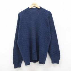 XL★古着 TRADER BAY 長袖 セーター メンズ 90年代 90s コットン モックネック ハイネック USA製 紺 26jan29