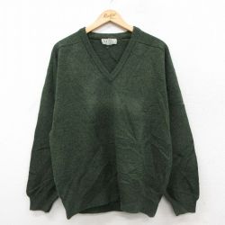 XL★古着 エルエルビーン 長袖 セーター メンズ 90年代 90s ラムウール Vネック アイルランド製 緑 26jan29