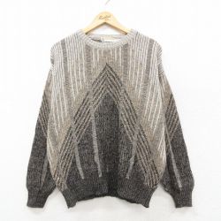 L★古着 ロンドンフォグ 長袖 セーター メンズ 90年代 90s クルーネック USA製 ベージュ他【spe】 26jan29