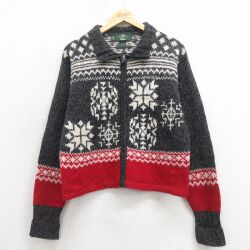 M★古着 オービス 長袖 フルジップ ニット カーディガン メンズ 90年代 90s ウール 濃グレー 霜降り他【spe】 26feb02
