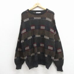 XL★古着 ジャンセン 長袖 セーター メンズ 90年代 90s クルーネック USA製 黒他【spe】 26feb02