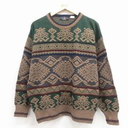 L★古着 長袖 セーター メンズ 90年代 90s クルーネック イタリア製 茶他 26feb02