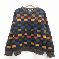 L★古着 長袖 セーター メンズ 90年代 90s クルーネック イタリア製 黒他 26feb02