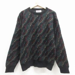 L★古着 ジャンセン 長袖 セーター メンズ 90年代 90s クルーネック USA製 黒他 26feb02