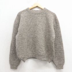 M★古着 長袖 セーター メンズ 90年代 90s 無地 クルーネック イングランド製 ベージュ 26feb02
