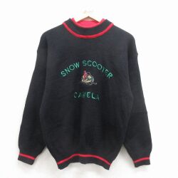 長袖セーター スノーモービル刺繍 ブラック M | 古着