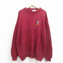 XL★古着 長袖 セーター メンズ 00年代 00s フロリダセミノールズ 大きいサイズ クルーネック エンジ 26feb02