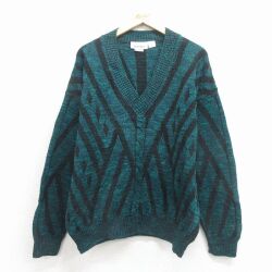 L★古着 長袖 セーター メンズ 90年代 90s Vネック イタリア製 緑他 26feb02