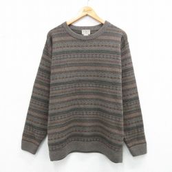 XL★古着 エルエルビーン 長袖 セーター メンズ 00年代 00s フェアアイル ラムウール クルーネック 茶系他【spe】26feb03