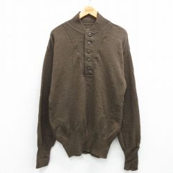 M★古着 長袖 セーター メンズ 90年代 90s ミリタリー ウール ヘンリーネック USA製 茶系26feb03
