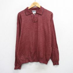 XL★古着 長袖 セーター メンズ 80年代 80s 襟付き カシミヤ カシミア スコットランド製 赤他 ボーダー【spe】 26feb04