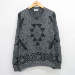 XL★古着 長袖 セーター メンズ 90年代 90s 大きいサイズ アクリル Vネック USA製 グレー 霜降り他 26feb04