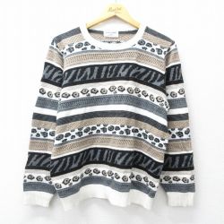 M★古着 長袖 セーター メンズ 90年代 90s アクリル クルーネック USA製 黒他 26feb05