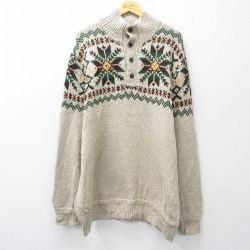 XL★古着 ラルフローレン 長袖 ブランド ノルディック セーター メンズ 90年代 90s 雪柄 ヘンリーネック ベージュ他【spe】 26feb05