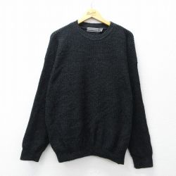 XL★古着 長袖 セーター メンズ 90年代 90s アクリル クルーネック USA製 黒 26feb05