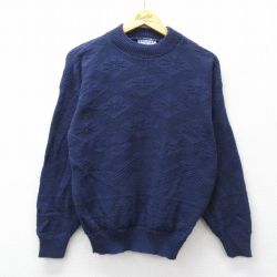 M★古着 長袖 セーター メンズ 90年代 90s アクリル クルーネック USA製 紺 26feb05