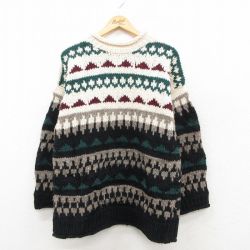 L★古着 長袖 セーター メンズ 90年代 90s ウール モックネック ハイネック エクアドル製 黒他【spe】 26feb06