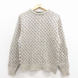 S★古着 バンヒューセン 長袖 セーター メンズ 80年代 80s バーズアイ クルーネック USA製 薄ベージュ 26feb07