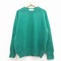 L★古着 ブラーニー 長袖 セーター メンズ 90年代 90s 無地 ウール ラグラン クルーネック アイルランド製 緑 26feb07