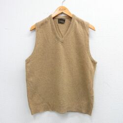 M★古着 キャンパス ニット ベスト メンズ 80年代 80s ウール Vネック USA製 ベージュ 26feb09