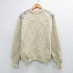 L★古着 長袖 セーター メンズ 90年代 90s ヒジ当て スエード使用 ウール クルーネック イギリス製 生成り 霜降り【spe】 26feb09