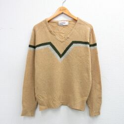 M★古着 カタリナ 長袖 セーター メンズ 80年代 80s ラムウール Vネック ベージュ 霜降り 26feb09
