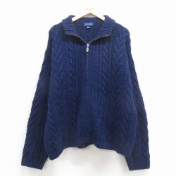 XL★古着 ジェイクルー 長袖 フルジップ ケーブル ニット カーディガン 00年代 00s 大きいサイズ ウール 紺【spe】 26feb12
