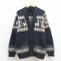 L★古着 TEJIDOS RUMINAHUI 長袖 ニット カーディガン メンズ アルパカ ウール ラグラン エクアドル製 黒他【spe】 26feb12