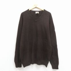 L★古着 エルエルビーン 長袖 セーター メンズ 00年代 00s 無地 ラムウール ラグラン Vネック こげ茶 26feb12