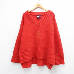 【20%OFF】トミーヒルフィガー 90s 長袖セーター ビッグロゴ刺繍 オレンジ XL | 古着