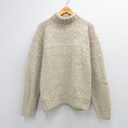 XL★古着 ラルフローレン ポロスポーツ 長袖 ブランド セーター メンズ 手編み ハンドニット ウール タートルネック ハイネック ベージュ【spe】 26feb12