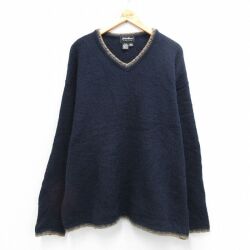 【20%OFF】エディーバウアー 90s 長袖セーター Vネック ネイビー XL | 古着
