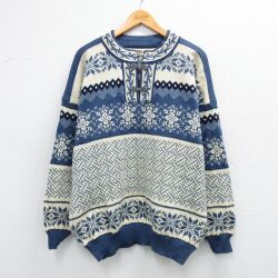 【20%OFF】90s ノルディックセーター 雪柄 ネイビー XL | 古着