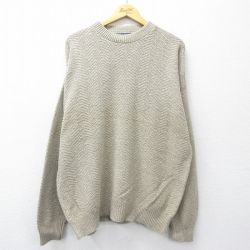 XL★古着 長袖 セーター メンズ 90年代 90s 無地 大きいサイズ コットン クルーネック USA製 ベージュ 26feb13