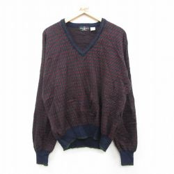 L★古着 長袖 セーター メンズ 90年代 90s Vネック イタリア製 紺他 26feb13