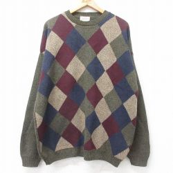 XL★古着 セントジョンズベイ 長袖 セーター メンズ 90年代 90s 大きいサイズ クルーネック USA製 緑他【spe】 26feb14