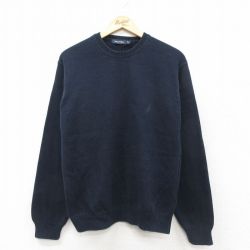 M★古着 ノーティカ 長袖 ブランド セーター メンズ ワンポイントロゴ コットン クルーネック 紺 26feb16