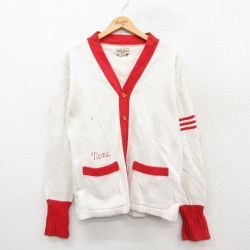 M★古着 長袖 レタード ニット カーディガン メンズ 70年代 70s Neme 白他 26feb16