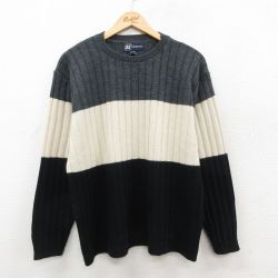 XL★古着 長袖 セーター メンズ 90年代 90s アクリル クルーネック USA製 黒他 26feb16
