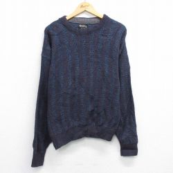 L★古着 長袖 セーター メンズ 90年代 90s クルーネック USA製 紫他 26feb16