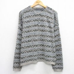 XL★古着 長袖 セーター メンズ 90年代 90s アクリル ヘンリーネック ベージュ他【spe】 26feb16