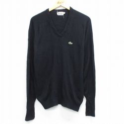 M★古着 ラコステ LACOSTE IZOD 長袖 ブランド セーター メンズ 80年代 80s ワンポイントロゴ アクリル ラグラン USA製 黒 26feb16