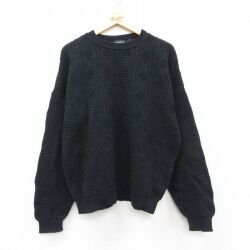 XL★古着 長袖 セーター メンズ 90年代 90s 大きいサイズ コットン クルーネック USA製 黒他【spe】 26feb19