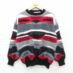 L★古着 シアーズ 長袖 セーター メンズ 90年代 90s アクリル クルーネック 黒他 26feb19