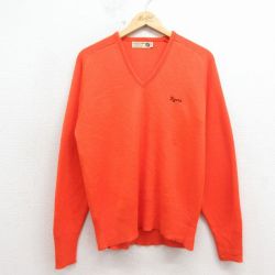 M★古着 長袖 セーター メンズ 80年代 80s タイガース アクリル Vネック USA製 オレンジ 26feb27