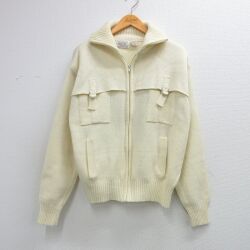 L★古着 長袖 フルジップ ニット カーディガン メンズ 90年代 90s 薄黄 26mar04